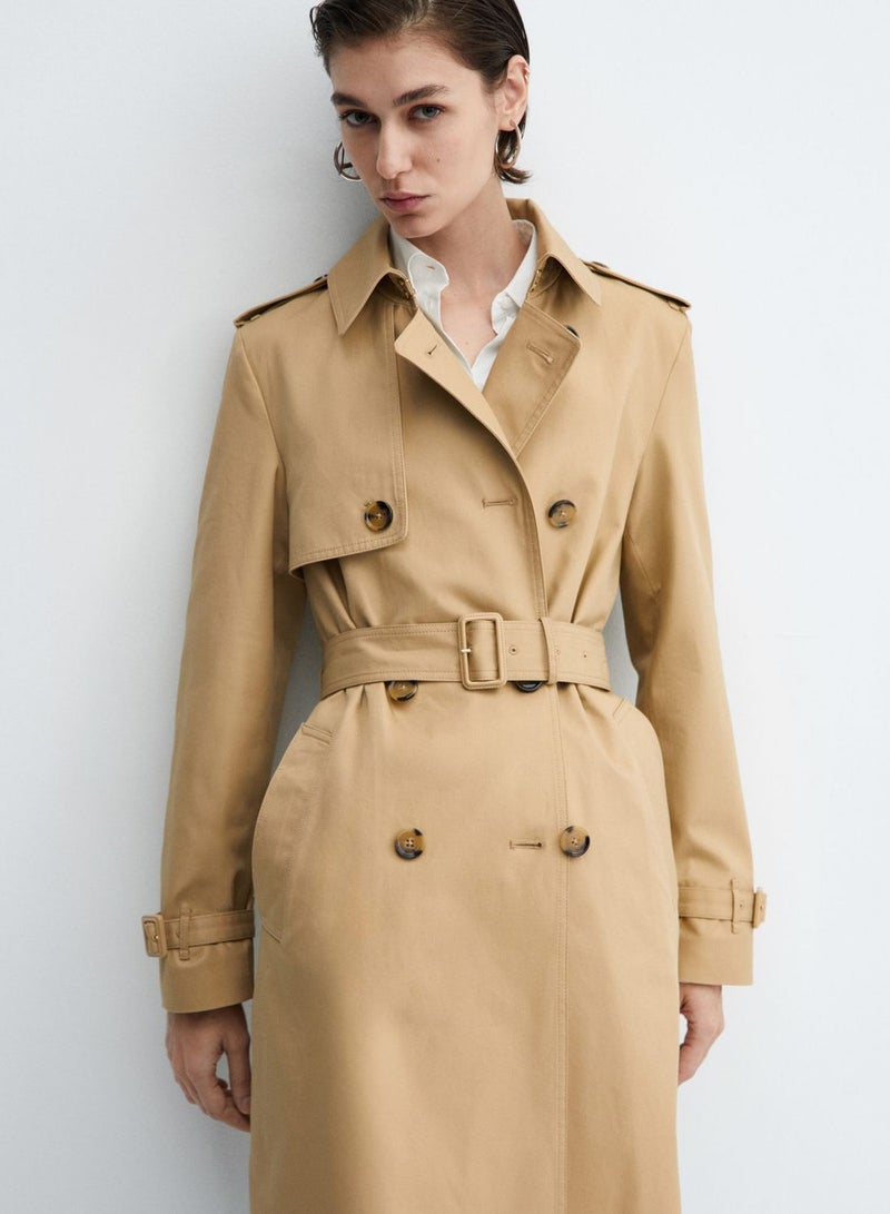 Belted Button Detail Trench Coat