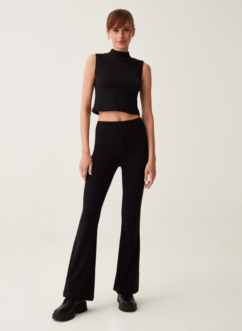 OVS Flat-Ribbed Flare-Fit Trousers