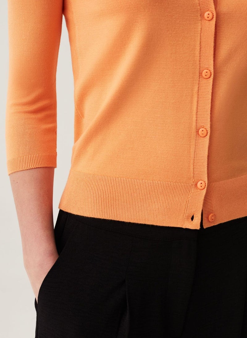 OVS Cardigan With Three-Quarter Sleeves And Round Neck