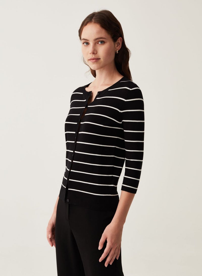 OVS Striped Cardigan With Three-Quarter Sleeves