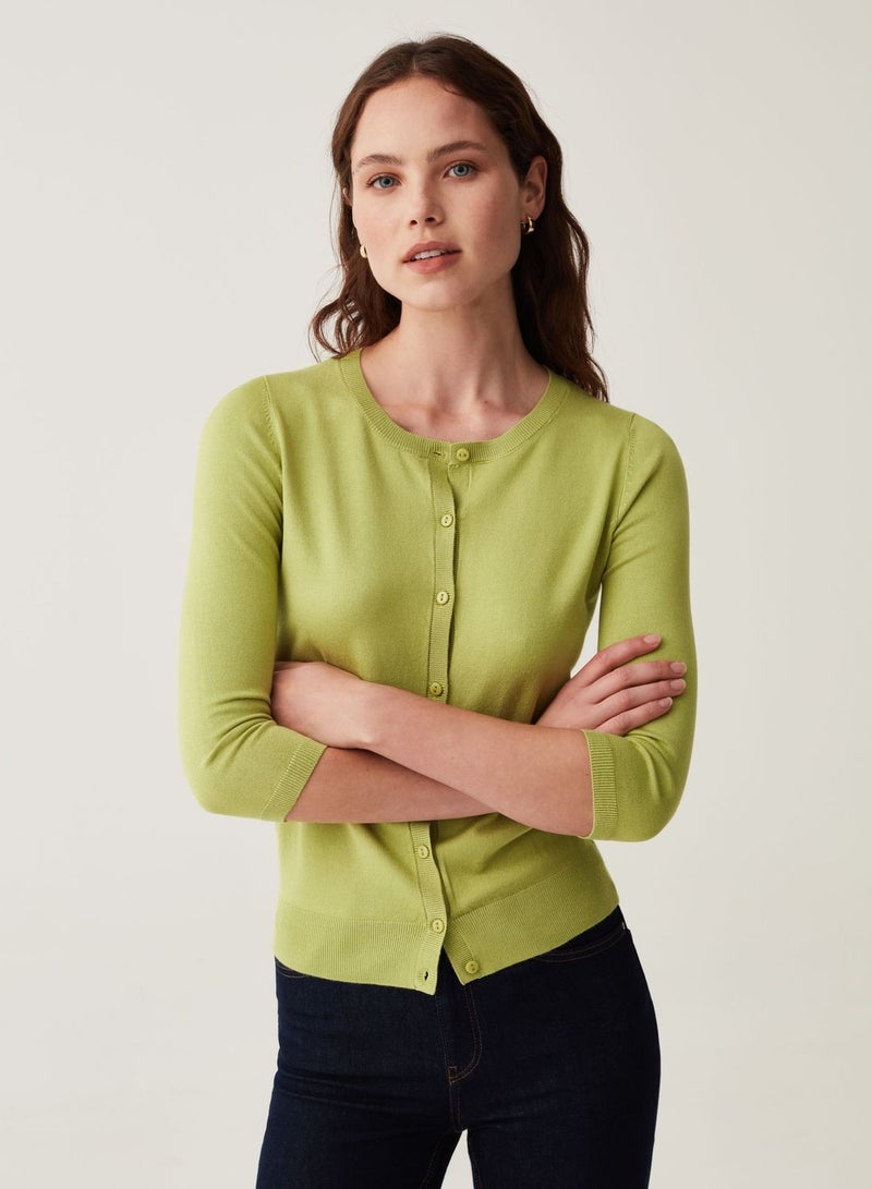 OVS Cardigan With Three-Quarter Sleeves And Round Neck