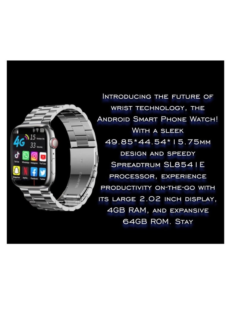 TK4 Ultra Android Smartwatch With Sim Card Slots Camera for Men and Women Wifi 4G Cellular GPS Position 64GB Rom 4GB Ram - Global Version Silver (3 Straps )