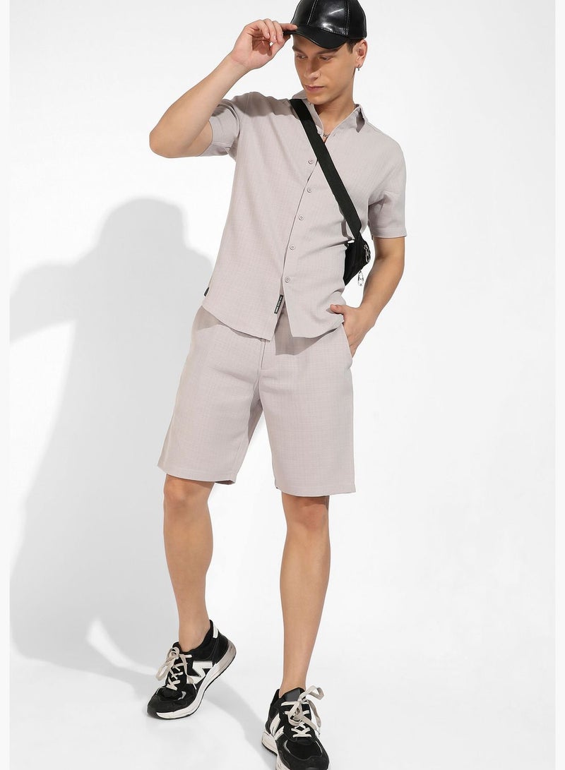 Solid Spread Collar Short Sleeve T-Shirt and Short Set