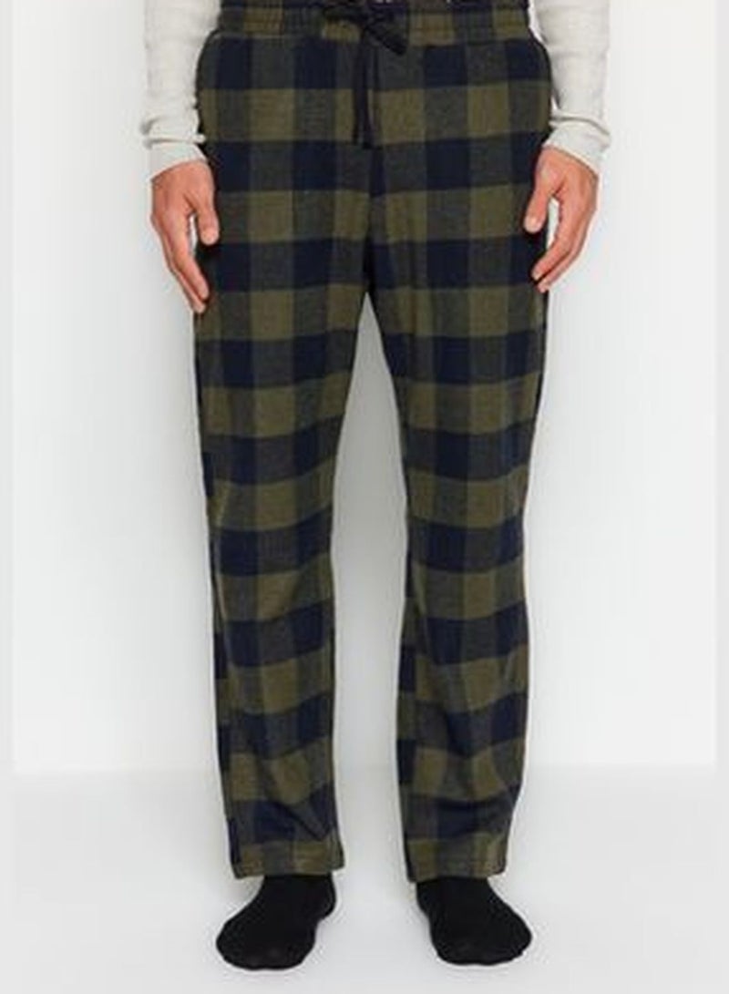 Men's Khaki Comfortable Fit Plaid Weave Pajama Bottoms.