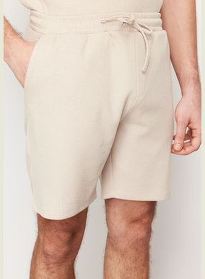Men's Beige Regular Fit Waffle Knitted Pajama Set