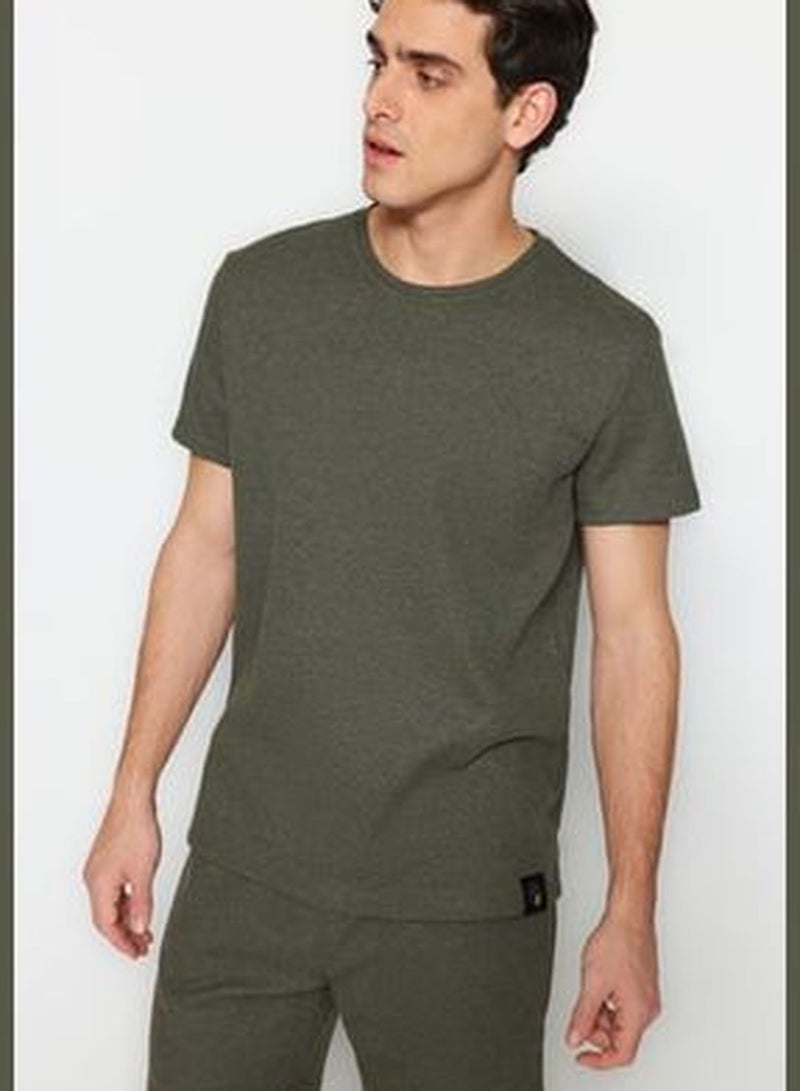 Men's Khaki Regular Fit Pajamas Set