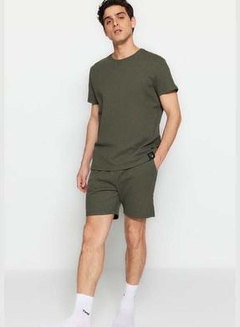 Men's Khaki Regular Fit Pajamas Set