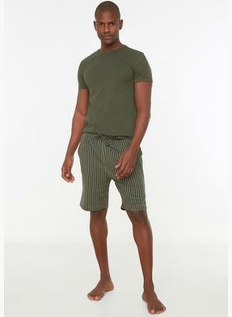 Khaki Men's Regular Fit Bottom Striped Pajamas Set TMNSS22EM0013