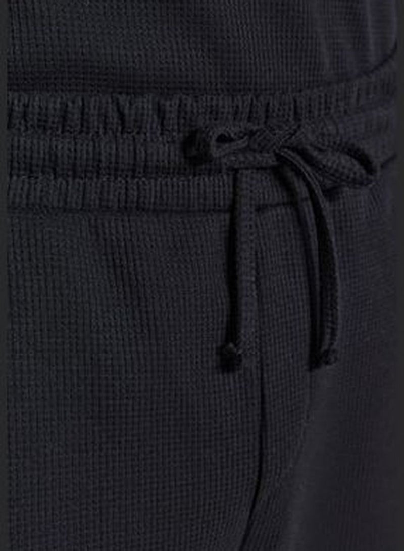 Men's Black Regular Fit Waffle Knitted Pajamas Set.