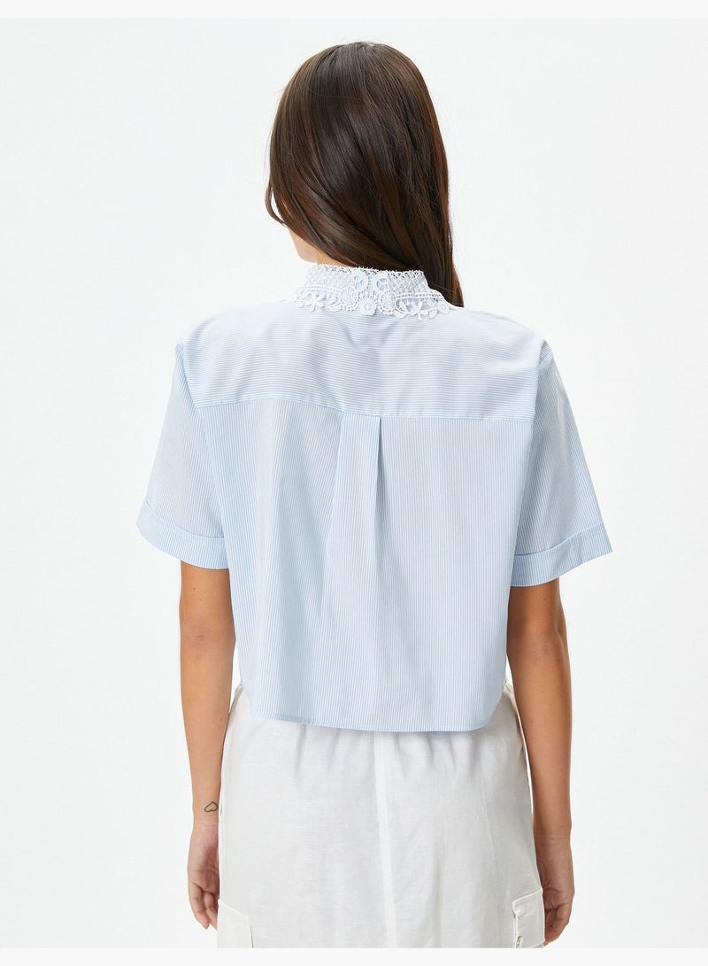 Lacy Neck Short Sleeve Shirt