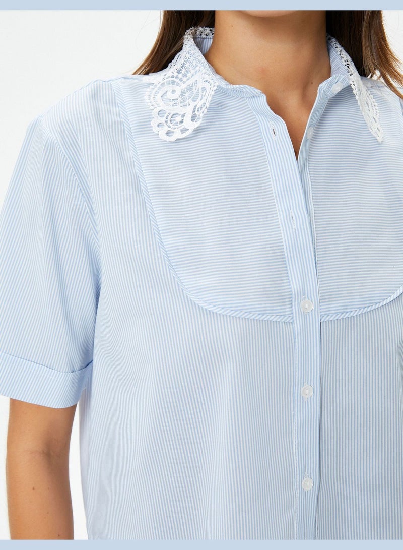 Lacy Neck Short Sleeve Shirt