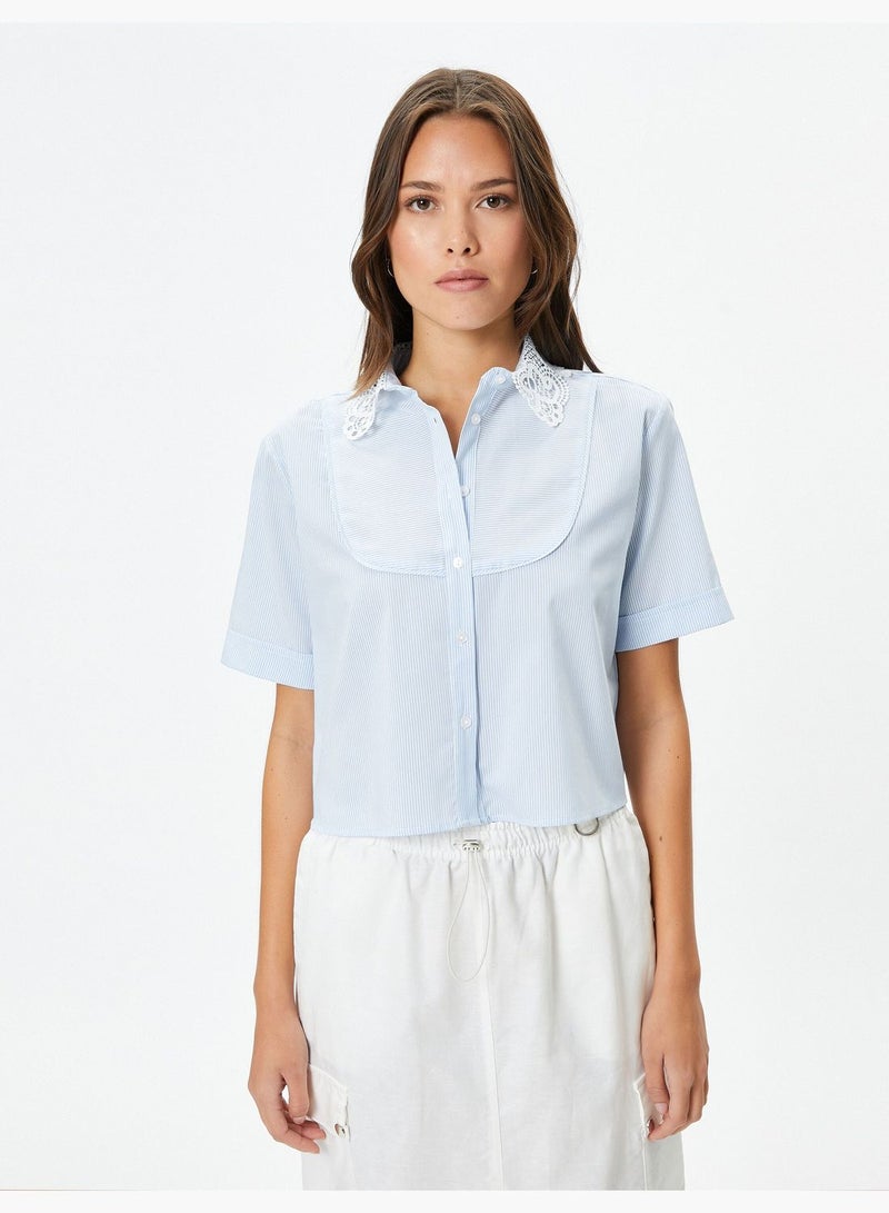 Lacy Neck Short Sleeve Shirt