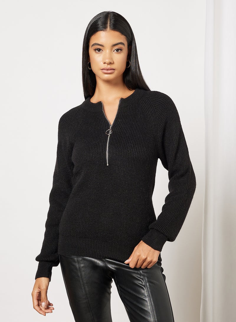 Zip Detail Sweater Black