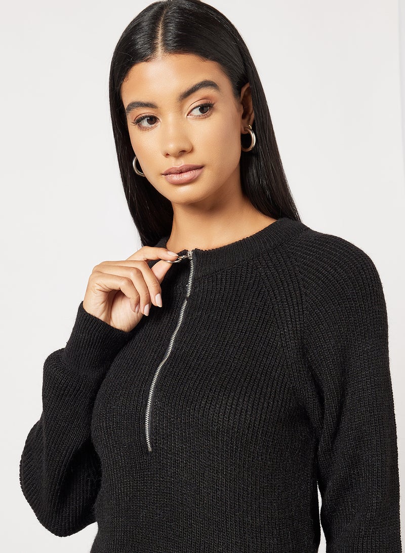 Zip Detail Sweater Black