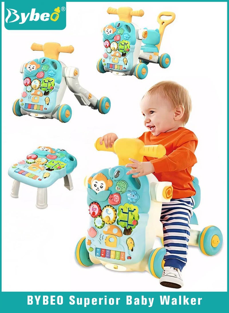 5 in 1 Baby Walker, Sit to Stand learning Infant Walkers With Activity Center, Toddler Trolley & Push Stroller with Interactive Learning Table, Educational Toy Gift for Boys Girls Children
