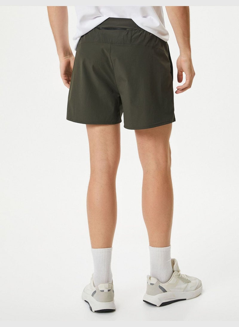 Slogan Printed Pocket Detail Drawstring Sport Shorts