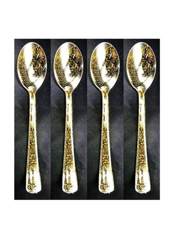 Promass Beautiful Disposable Plastic Glitter Spoon (Transparent) (17.2 Cm) - Golden Colour - (Pack Of 20 Units)