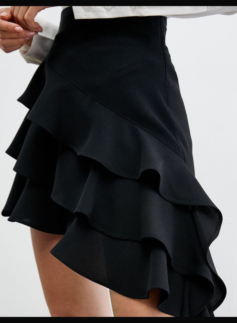 Asymmetric Cut Medium Rise Mini Ruffle Skirt