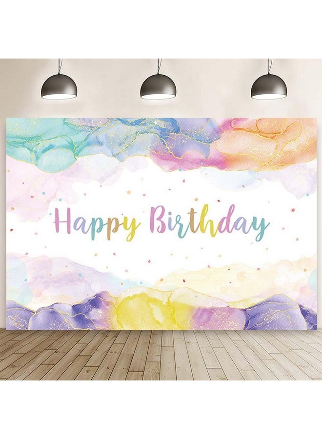 7X5Ft Rainbow Happy Birthday Backdrop For Girls Pastel Colorful Painting Bday Photography Background Watercolor Clouds Dots Bday Party Glitter Decorations Cake Smash Banner Photo Studio Props
