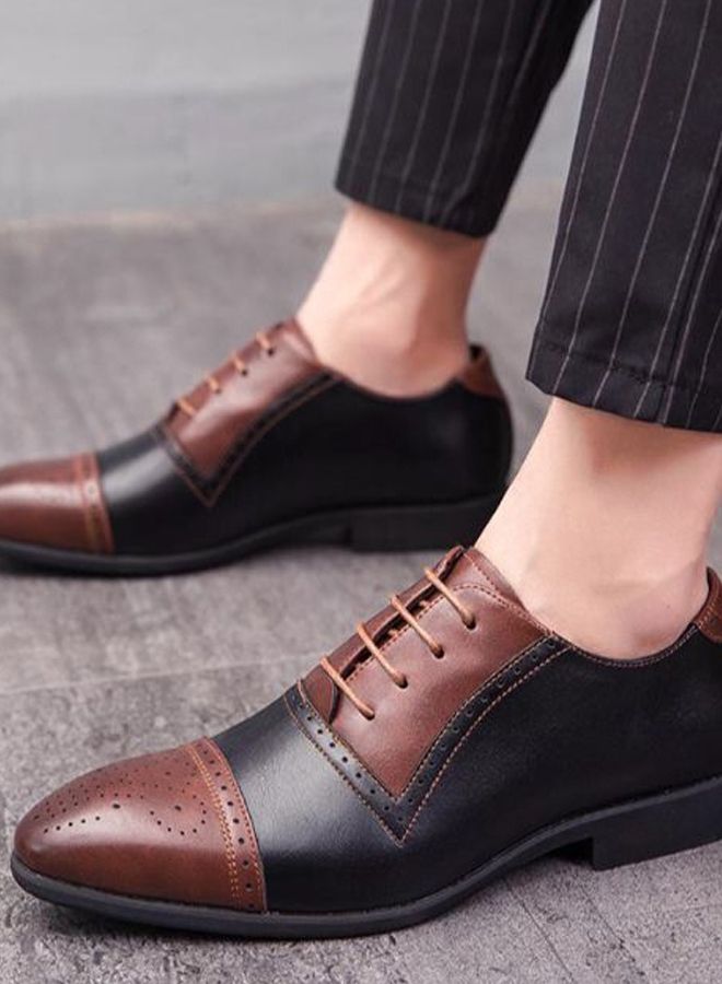 Men's Business Shoes Patchwork Design Formal Shoes Brown