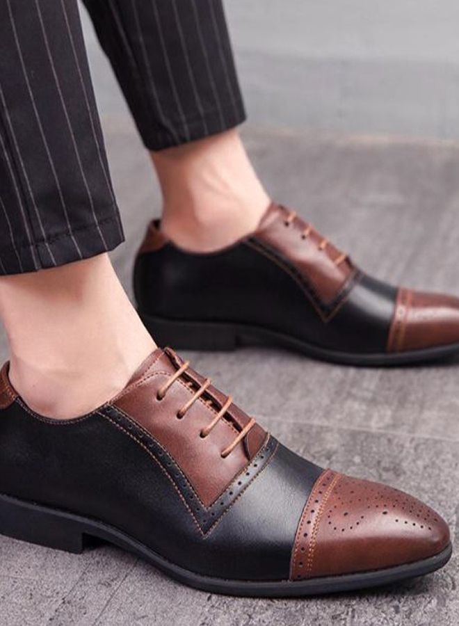 Men's Business Shoes Patchwork Design Formal Shoes Brown