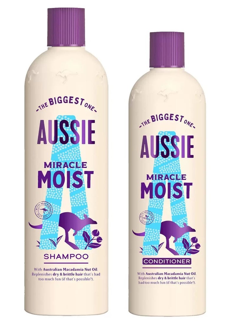 Aussie Shampoo and Conditioner Miracle Moist Macadamia Oil Infused Hair Care Set Combo, Personal Care 675ml + 470ml