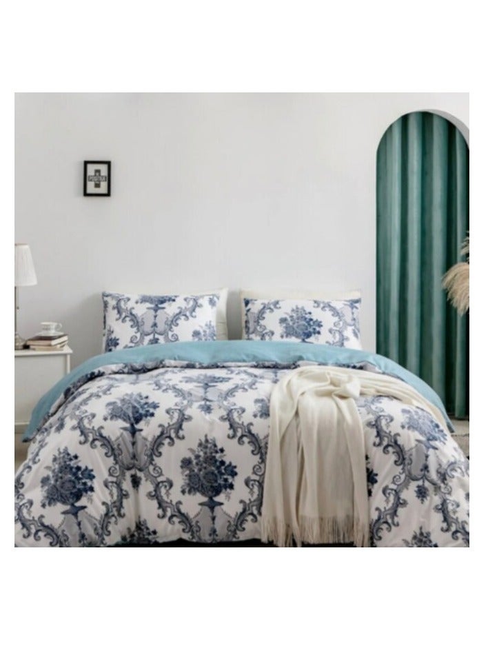 DEALS FOR LESS - King Size, Duvet Cover, Bed Sheet Set of 6 Pieces, Blue Floral Design