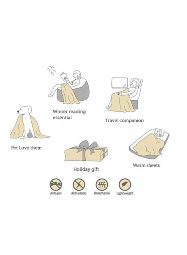 LUNA HOME Fleece Blanket 200*230cm Super Soft Throw Cream color with Rose Design.