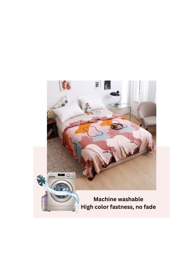 LUNA HOME Fleece Blanket 200*230cm Super Soft Throw Geometric Design, Old Rose Color.
