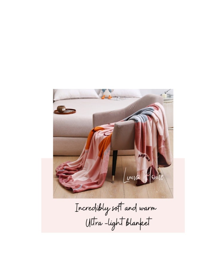 LUNA HOME Fleece Blanket 200*230cm Super Soft Throw Geometric Design, Old Rose Color.