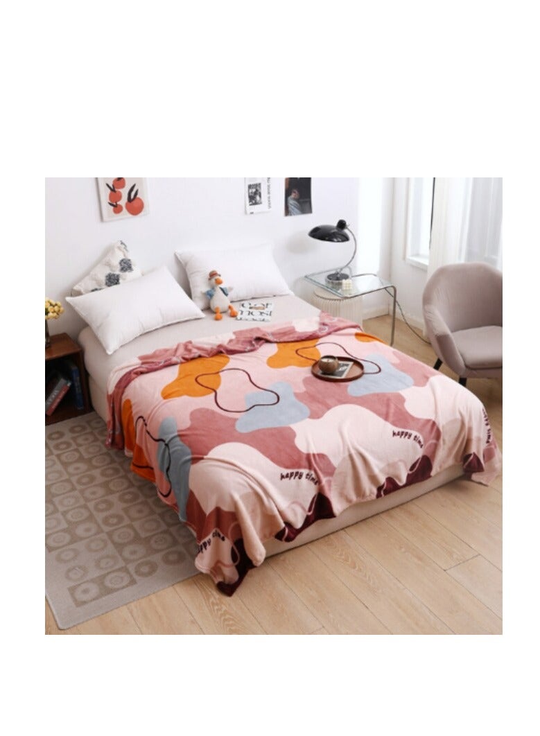 LUNA HOME Fleece Blanket 200*230cm Super Soft Throw Geometric Design, Old Rose Color.