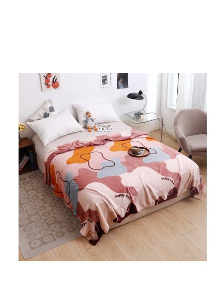 LUNA HOME Fleece Blanket 200*230cm Super Soft Throw Geometric Design, Old Rose Color.