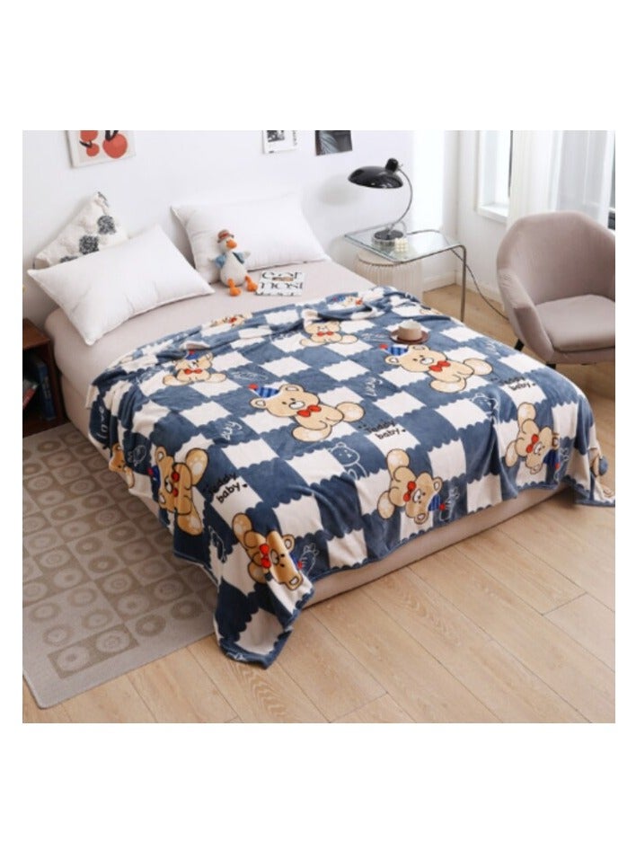 LUNA HOME Fleece Blanket 200*230cm, Super Soft Throw Checker Board with Bear,Gray Color.