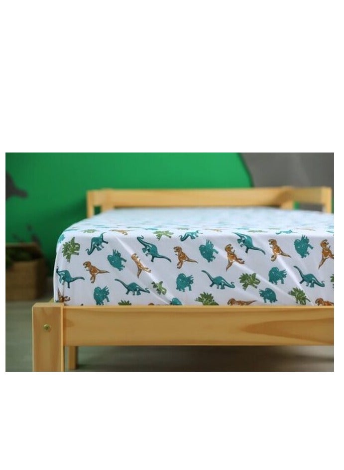 PAN Home Home Furnishings Dinopark-Vintage Fitted Sheet 120X200+33 cm Green