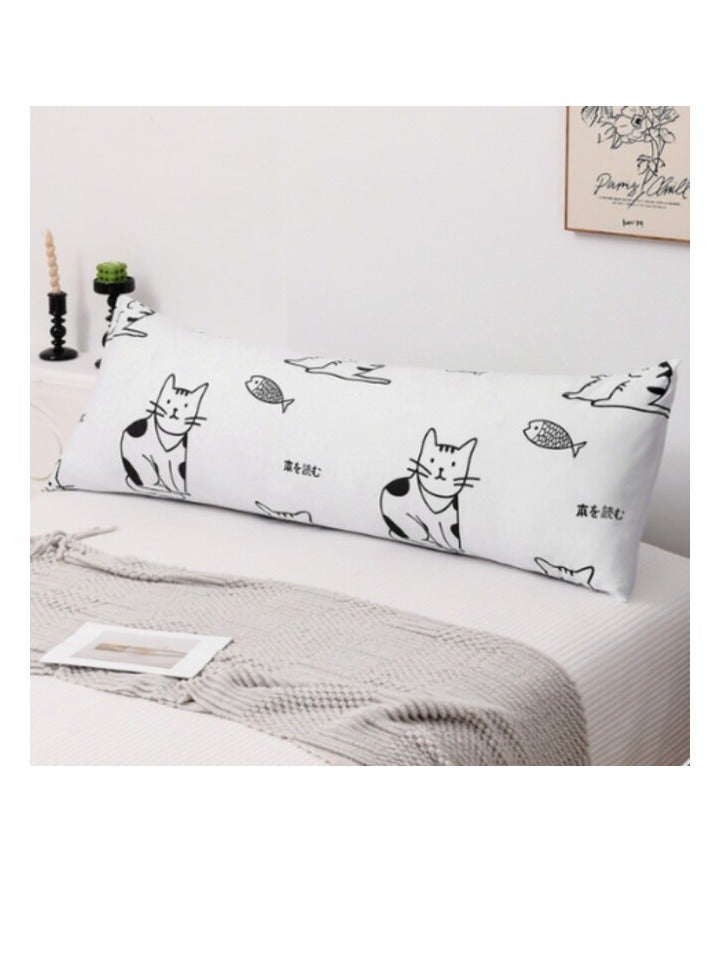 LUNA HOME 1 Piece Long Body Pillow Case, Cute Cat Design White Color