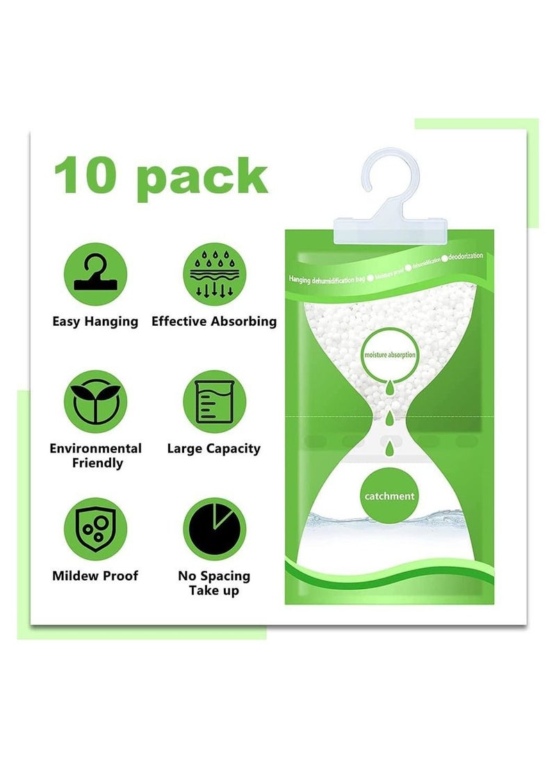 10 Pack Moisture Absorber Bag, Hygroscopic Desiccant Hanging Bags, Unscented Humidity Absorbers, Efficient Dehumidifier Bags for Kitchens,Bathrooms,Closet