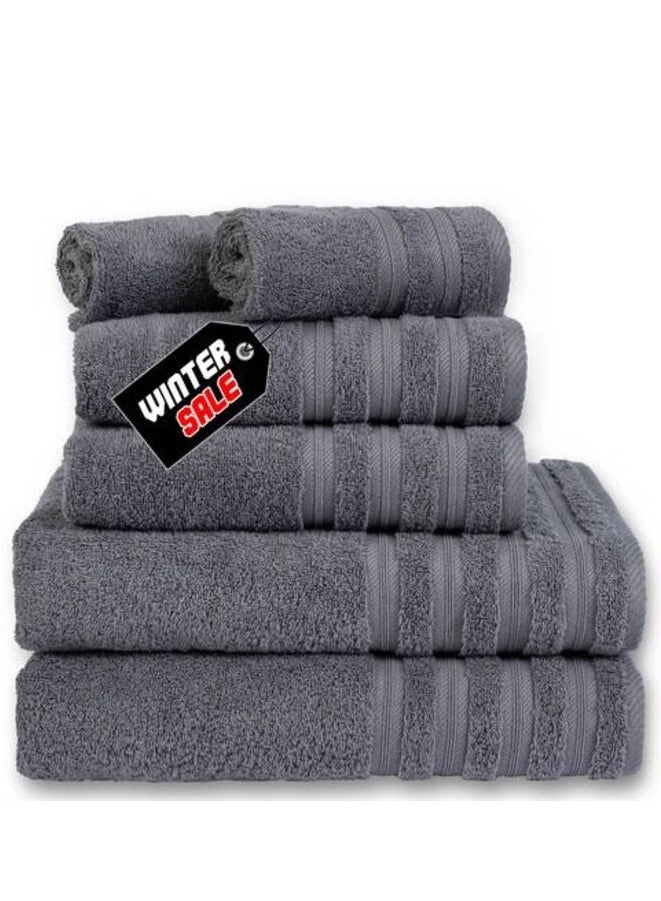 Safi Plus Luxury Hotel Quality 100% Turkish Genuine Cotton Towel Set, 2 Bath Towels 2 Hand Towels 2 Washcloths Super Soft Absorbent Towels for Bathroom & Kitchen Shower - Grey