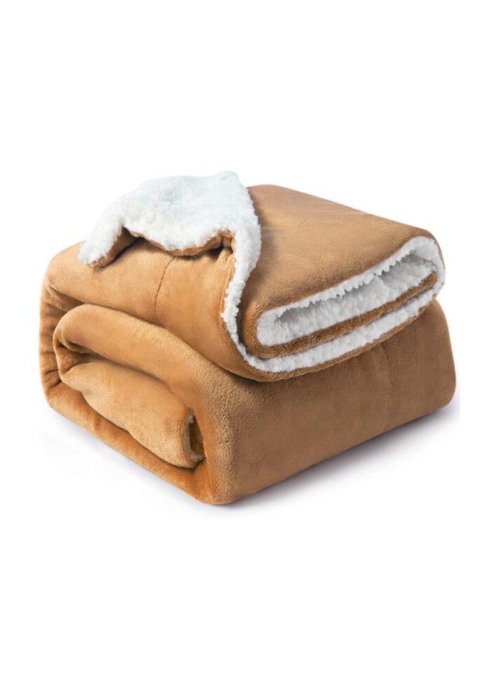 Reversible Soft Sherpa Bed Blanket Throw Blanket King Size Golden Beige 220x240 cm