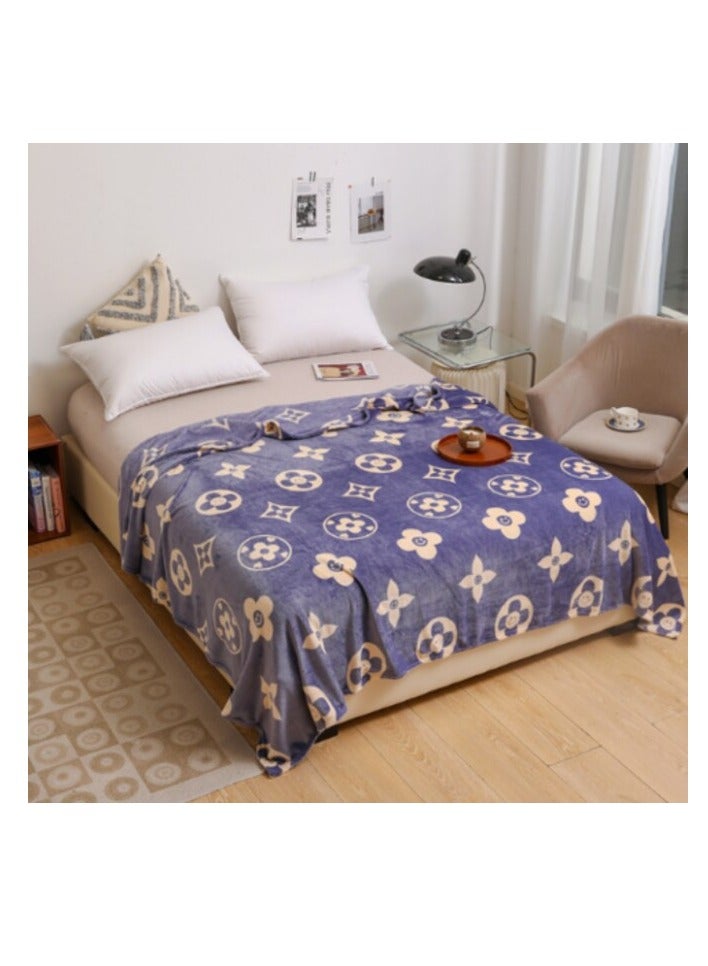 LUNA HOME Fleece Blanket 200*230cm Super Soft Throw Gray Color with Floral Design.
