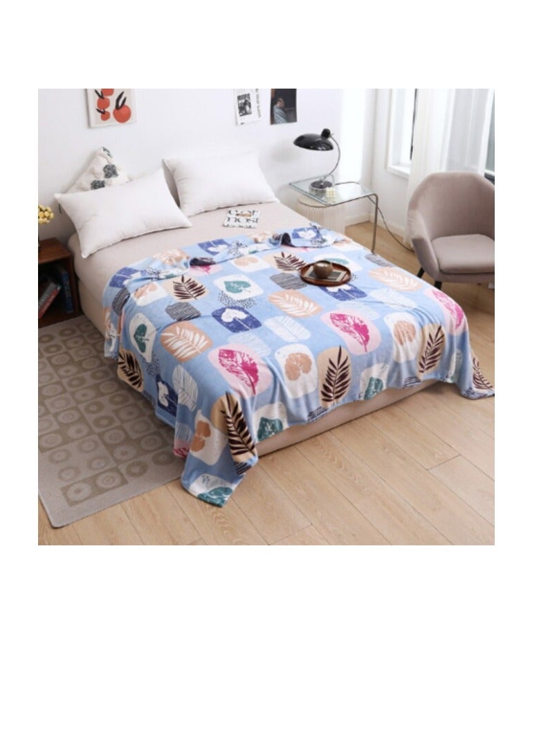 Fleece Blanket 200*230cm Super Soft Throw Blue Color with Lovely Leaf Design.