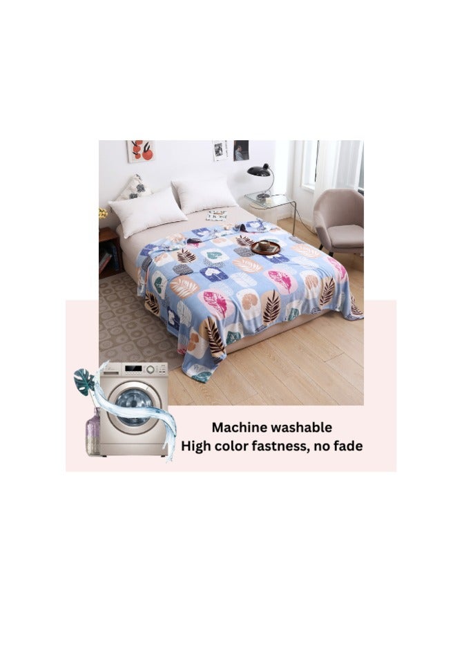 Fleece Blanket 200*230cm Super Soft Throw Blue Color with Lovely Leaf Design.