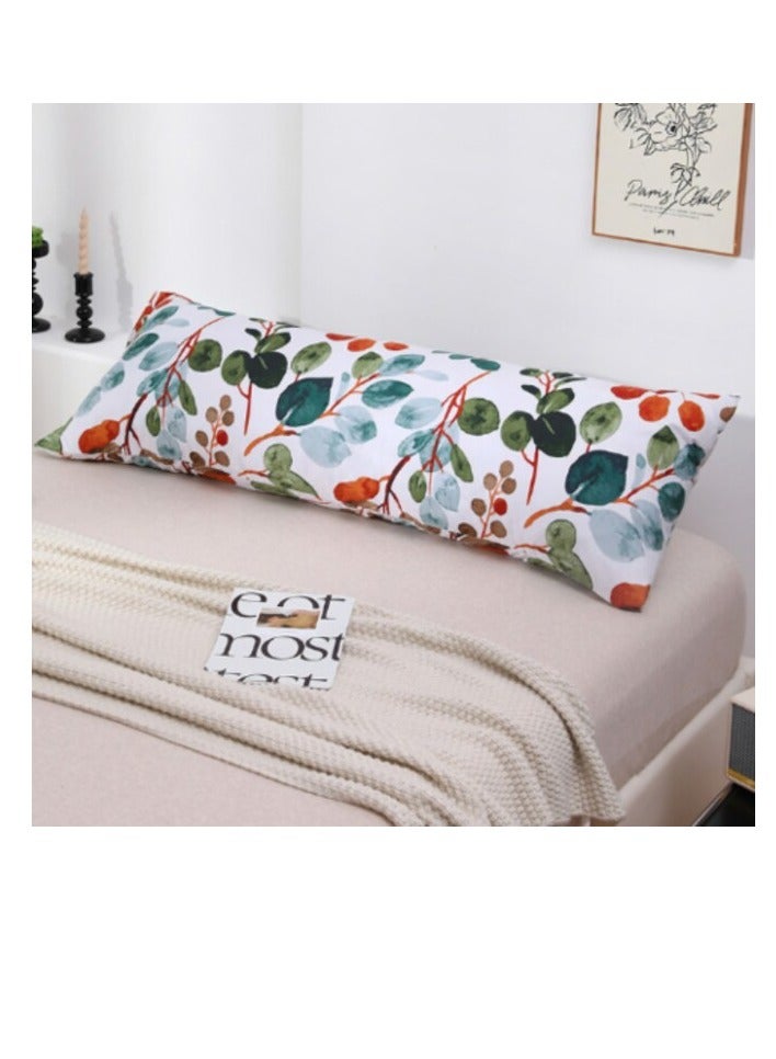 LUNA HOME 1 Piece Long Body Pillow Case, Green Flowers Design.