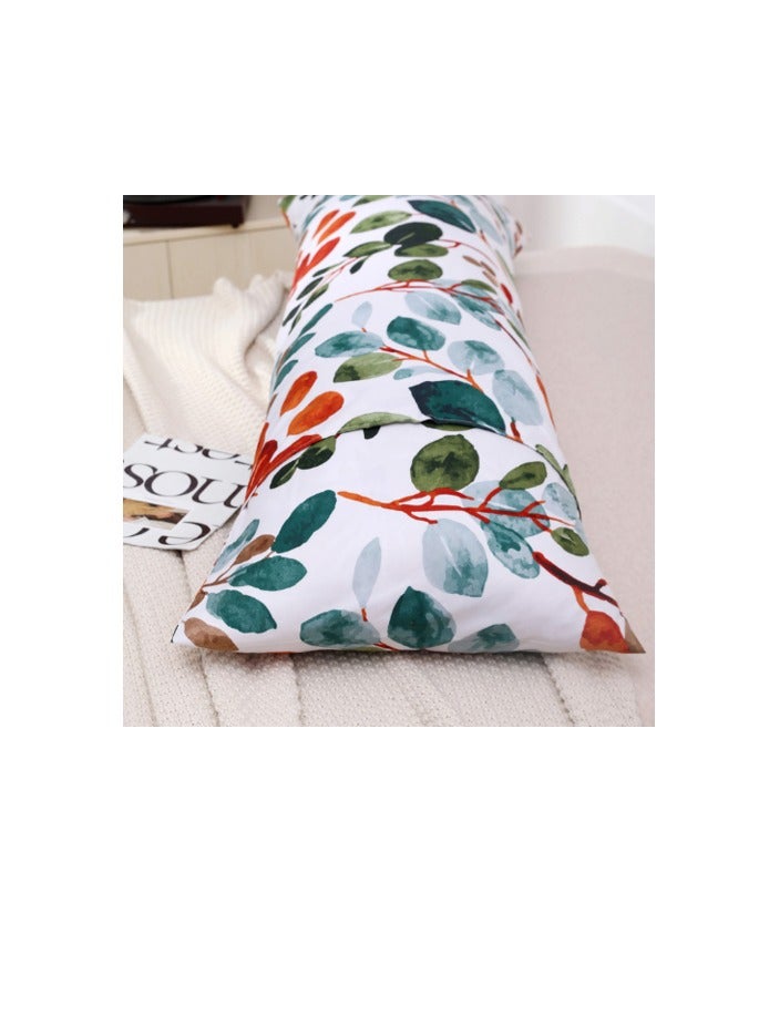 LUNA HOME 1 Piece Long Body Pillow Case, Green Flowers Design.