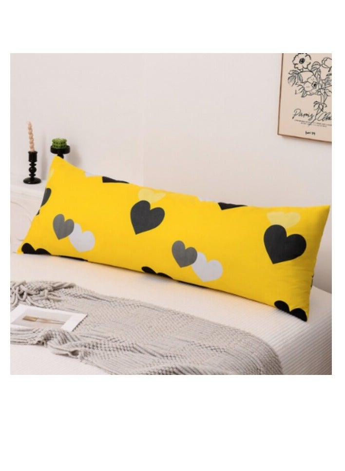 LUNA HOME 1 Piece Long Body Pillow Case, Yellow Color with Hearts Design