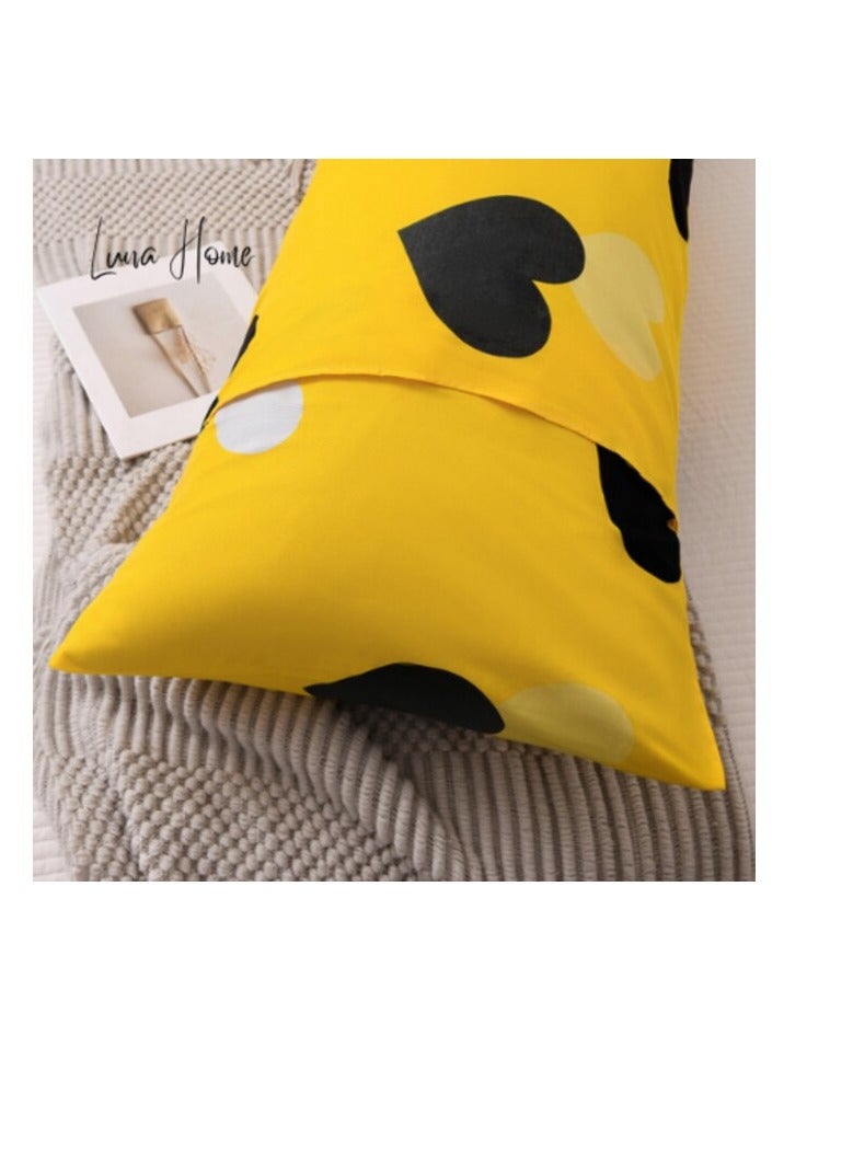 LUNA HOME 1 Piece Long Body Pillow Case, Yellow Color with Hearts Design