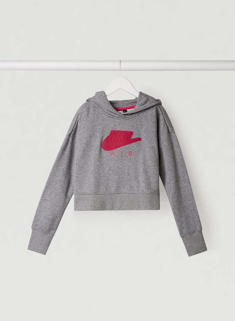 Youth French Terry Cropped Hoodie Grey/Red