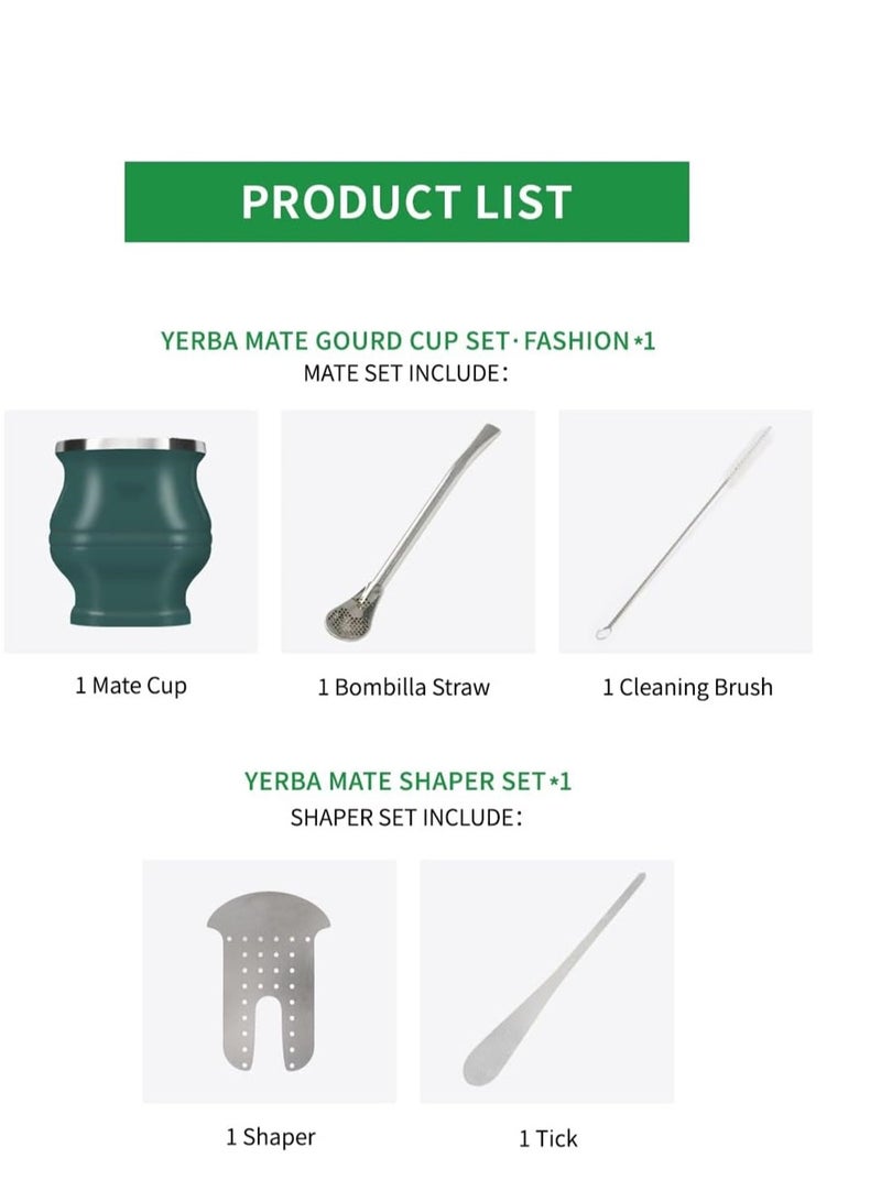 Yerba Mate Cup and Bombilla Set 180ml Yerba Mate Set Includes a Modern Mate Cup Yerba Mate Shaper Set Mate Bombilla Straws and a Cleaning Brush