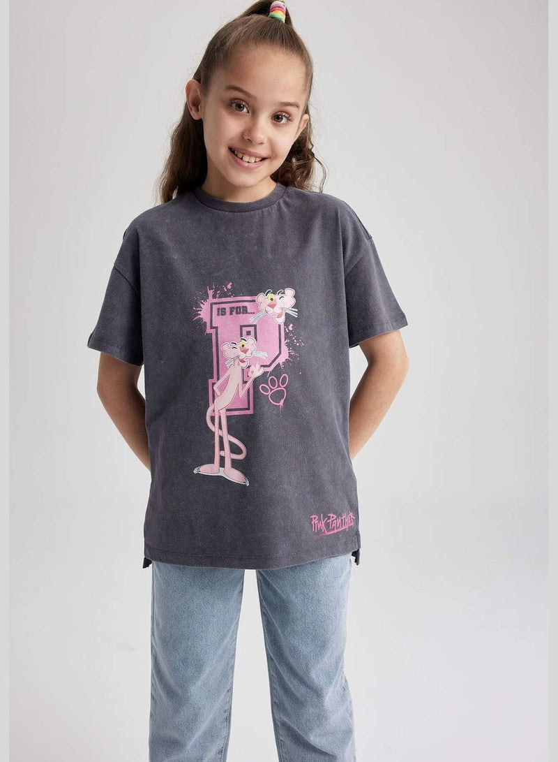 Girl Pink Panther Licenced Oversize Fit Knitted Short Sleeve Body
