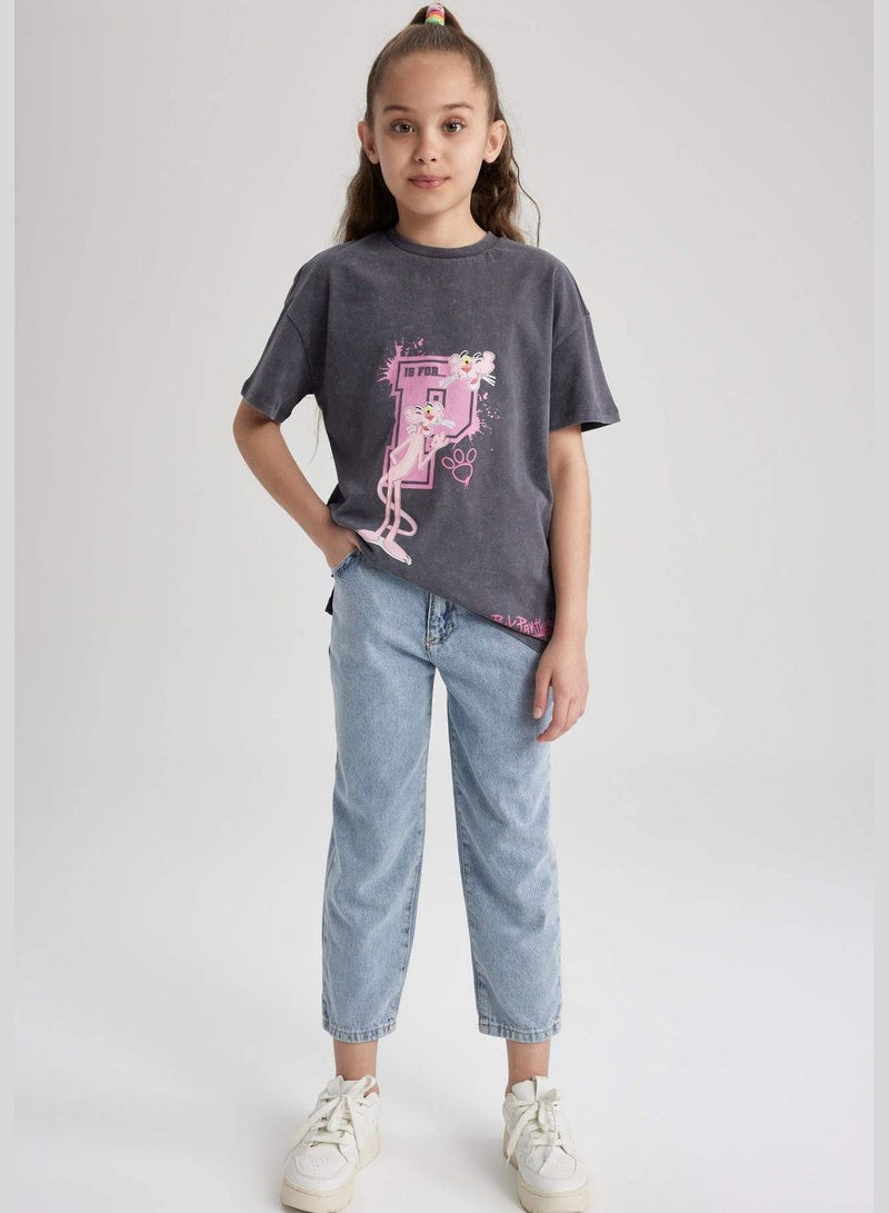 Girl Pink Panther Licenced Oversize Fit Knitted Short Sleeve Body