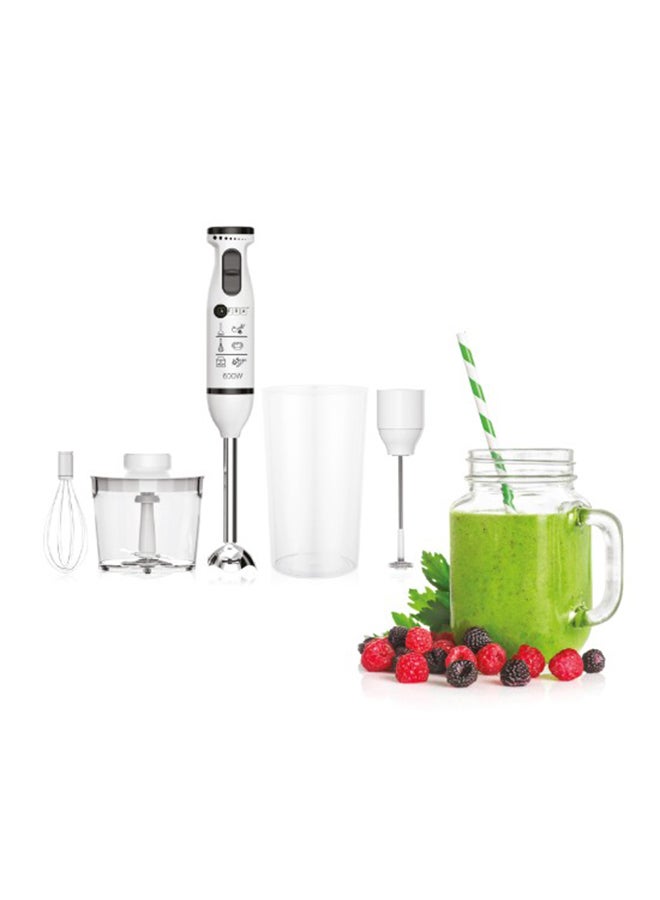 AFRA Japan Hand Blender Set, Multiple Speed Settings, Stainless Steel, Multiple Attachments, Chopper, Mixing Cup, Whisk With 2 years warranty AF-14600BLCR White